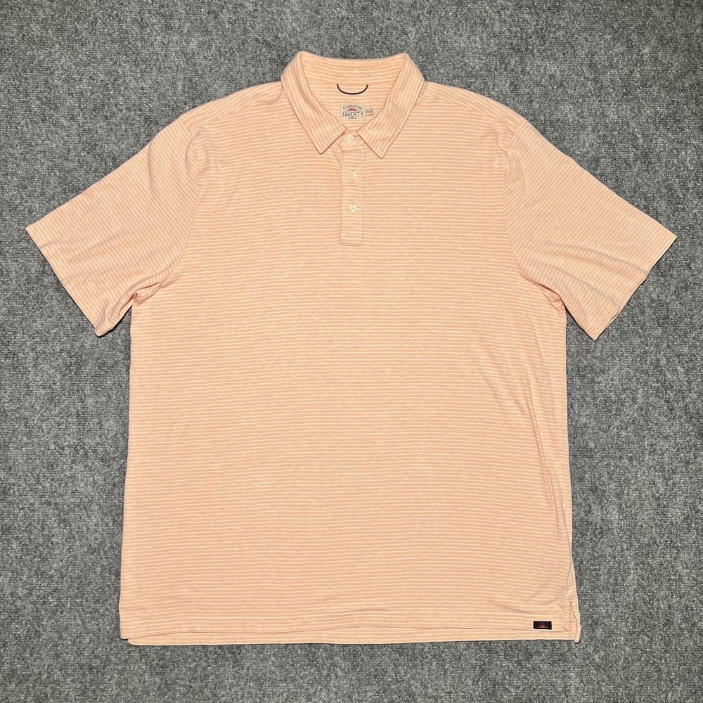 FAHERTY Men's‎ Size XXL 2XL Orange Stretch Striped S/S 3 Button Polo